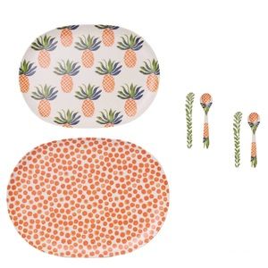 Opalhouse Bamboo Melamine Pineapple Oval Serving Platters 2 pc. Spoon & Spreader